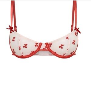 BADDEST  Red and White Cherry Embroidered Bra